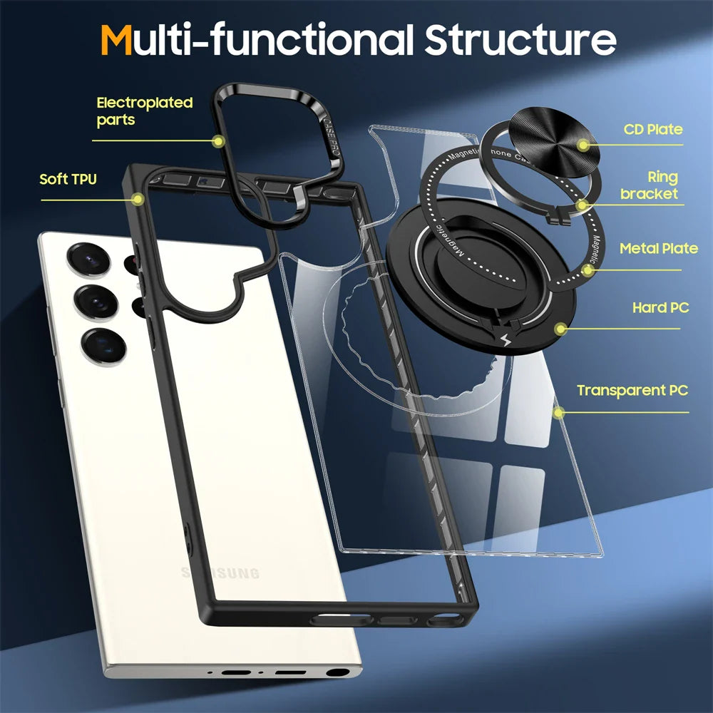 Zelara Ultra Dünn Leicht Transparent Ring Halter Kickstand Schutzhülle für Samsung Galaxy S24 S23 Plus Ultra Serie