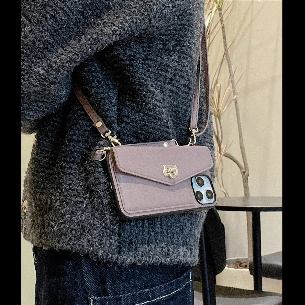 Wallet Crossbody Handytasche für iPhone Kartensteckplatz Halter Lange Umhängeband Lederhülle