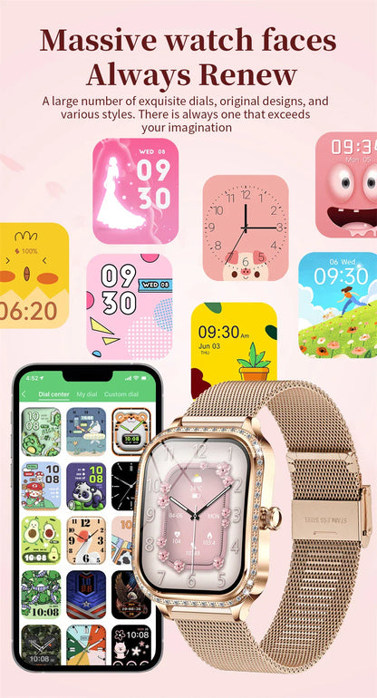 Stylische wasserdichte Smartwatch für Frauen mit Fitness-Tracking &amp; Bluetooth-Anruffunktion