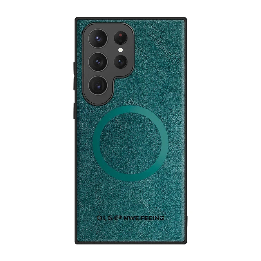 Magnetische Lederhülle für Samsung Galaxy mit Wireless Charging Unterstützung