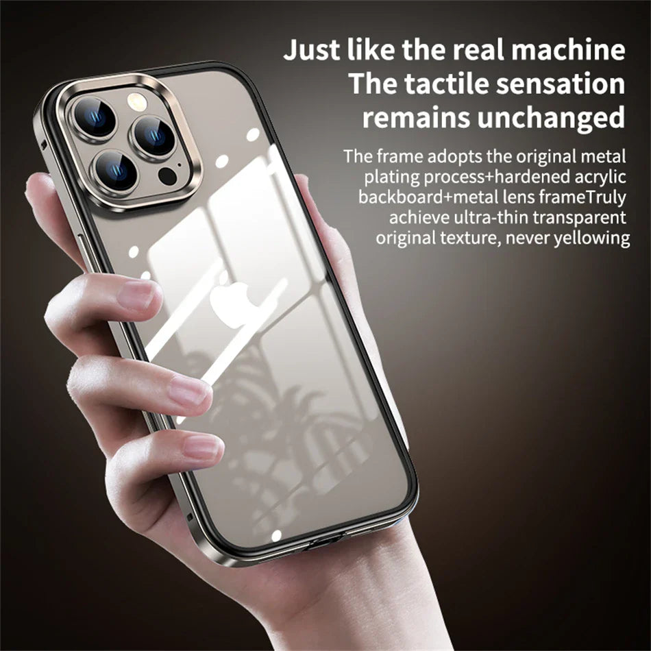CrystalArmor 2-in-1 – Ultradünne transparente Hülle mit Metalllinsenrahmen für iPhone