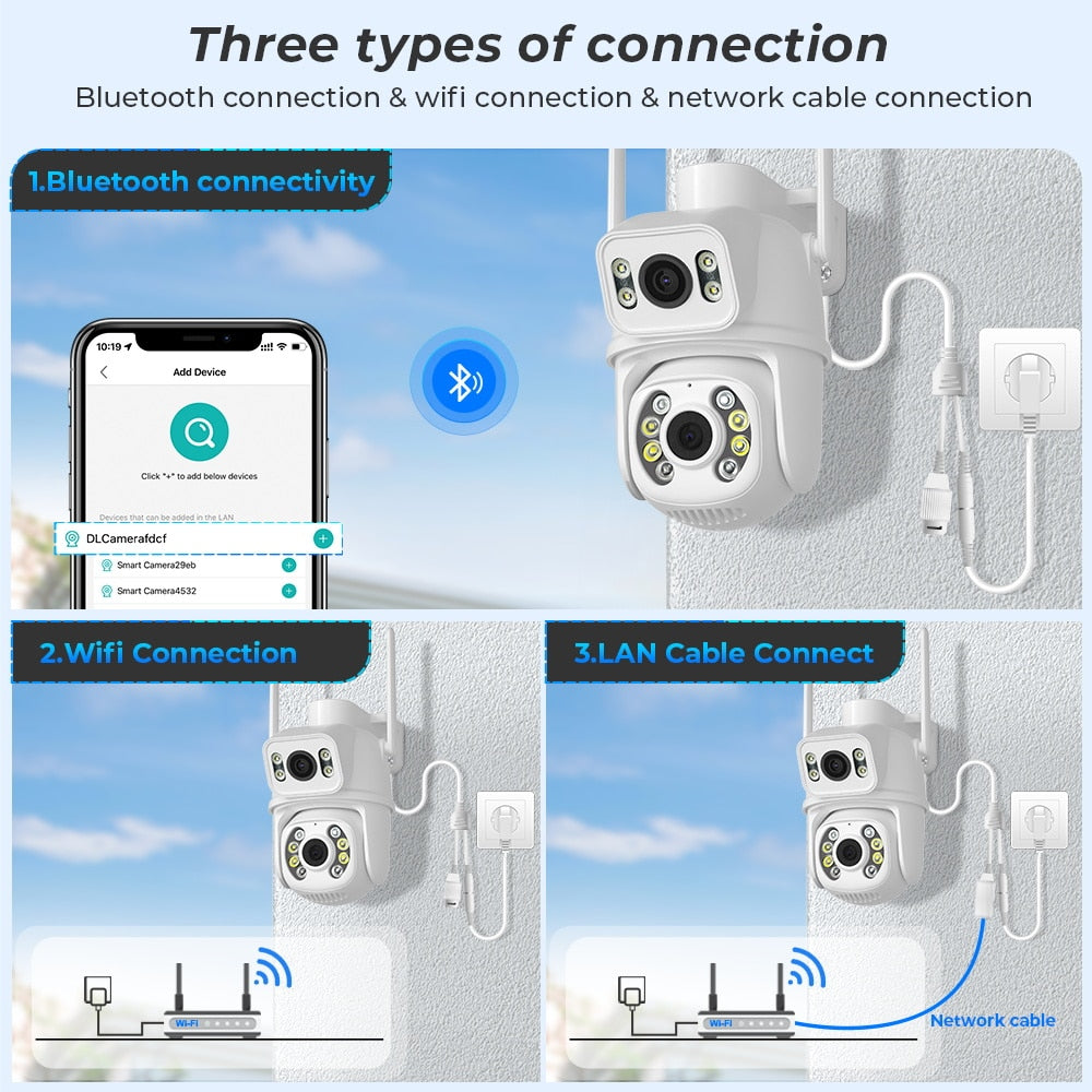 Zelara 8MP Dual Lens Screen Kabellose Außenkamera mit automatischer KI-Tracking-Erkennung