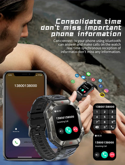 Zelara Multi-Sport Outdoor Rugged Fitness Tracker Herren Smartwatch mit Kompass für Android IOS