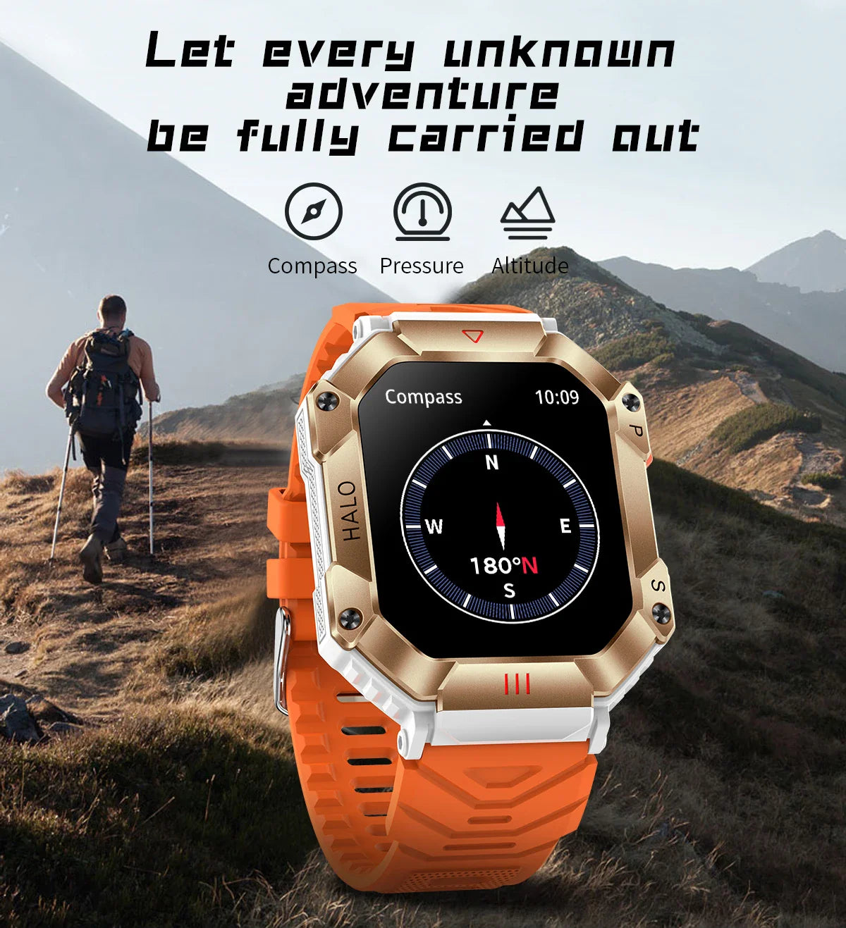 Zelara Multi-Sport Outdoor Rugged Fitness Tracker Herren Smartwatch mit Kompass für Android IOS