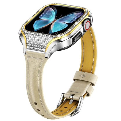 Diamond Luxe-Stahlgehäuse und Lederarmband für die Apple Watch