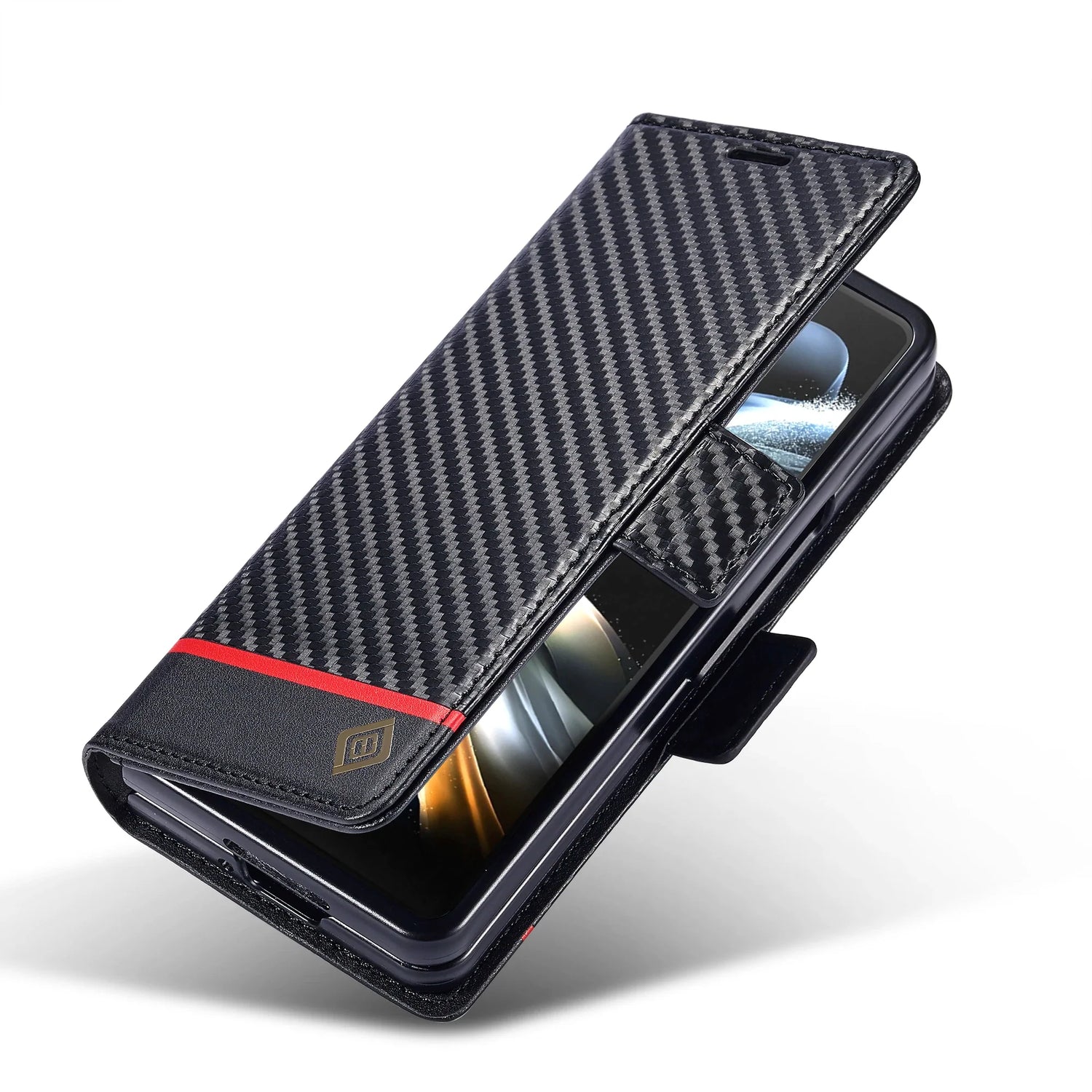 Carbon Fiber Samsung Z Fold Magnetische Flip Cover Geldbörse Hülle