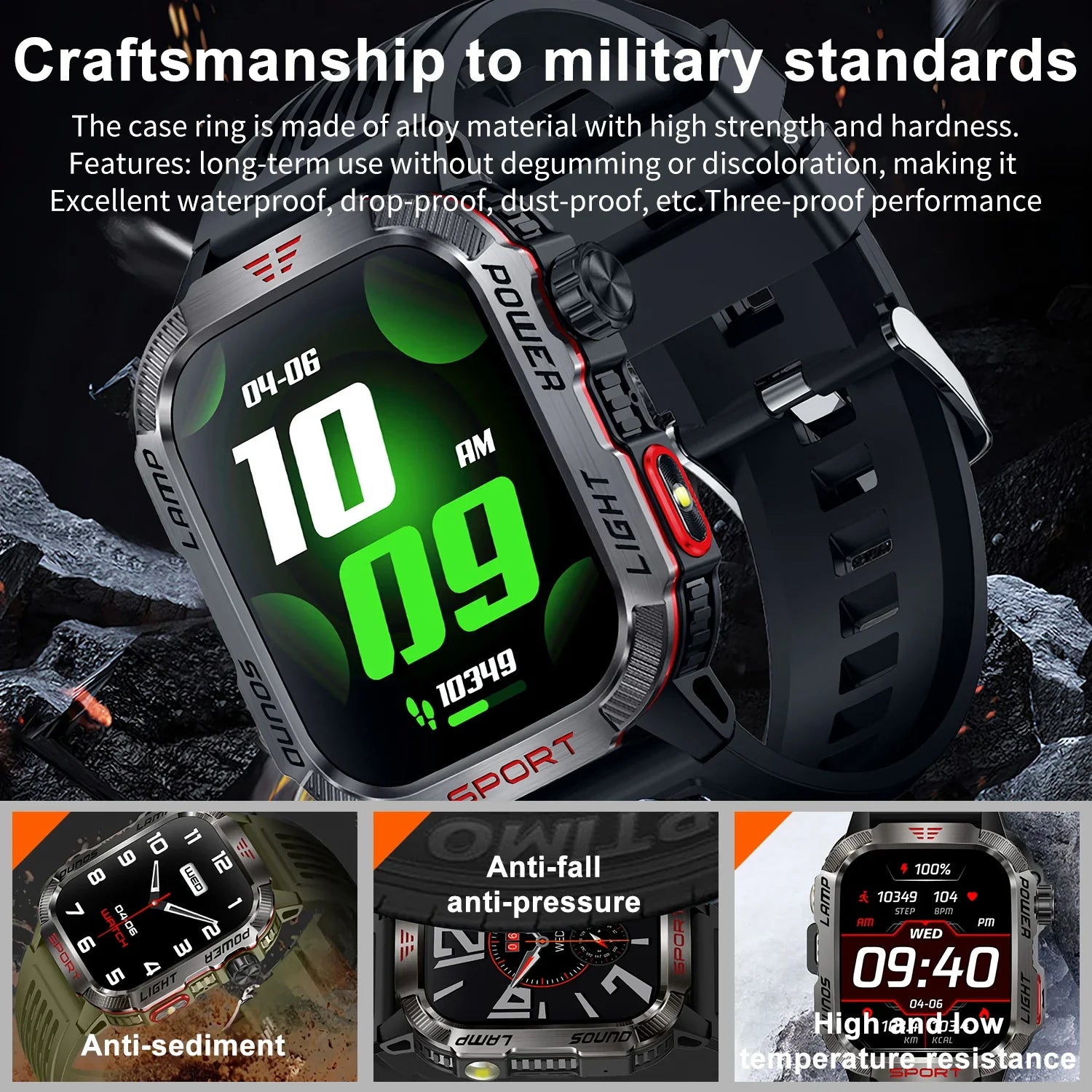 Zelara Rugged Outdoor Multisport Fitness Tracker Smart Watch mit LED Taschenlampe Kompass