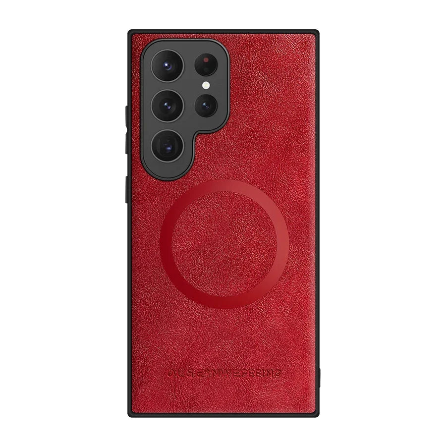 Magnetische Lederhülle für Samsung Galaxy mit Wireless Charging Unterstützung