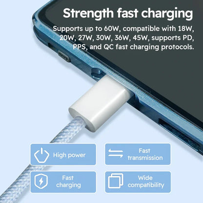 60W USB Typ C zu Typ C Nylon Geflochtenes Lade-Datenkabel