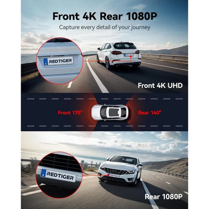 4K Dash Cam Front &amp; Rear, UHD 2160P, WiFi GPS, 64GB Karte