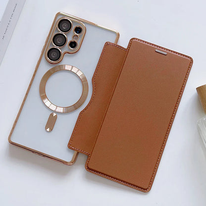 Luxuriöse Magnet Flip Wallet Hülle für Samsung
