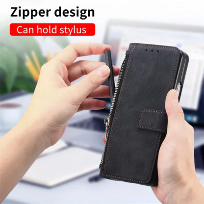 Zelara Multifunktionale Magnetische Leder Wallet Case Mit Reißverschluss Flip Stand Für Samsung Galaxy Z Fold 6 5 Serien