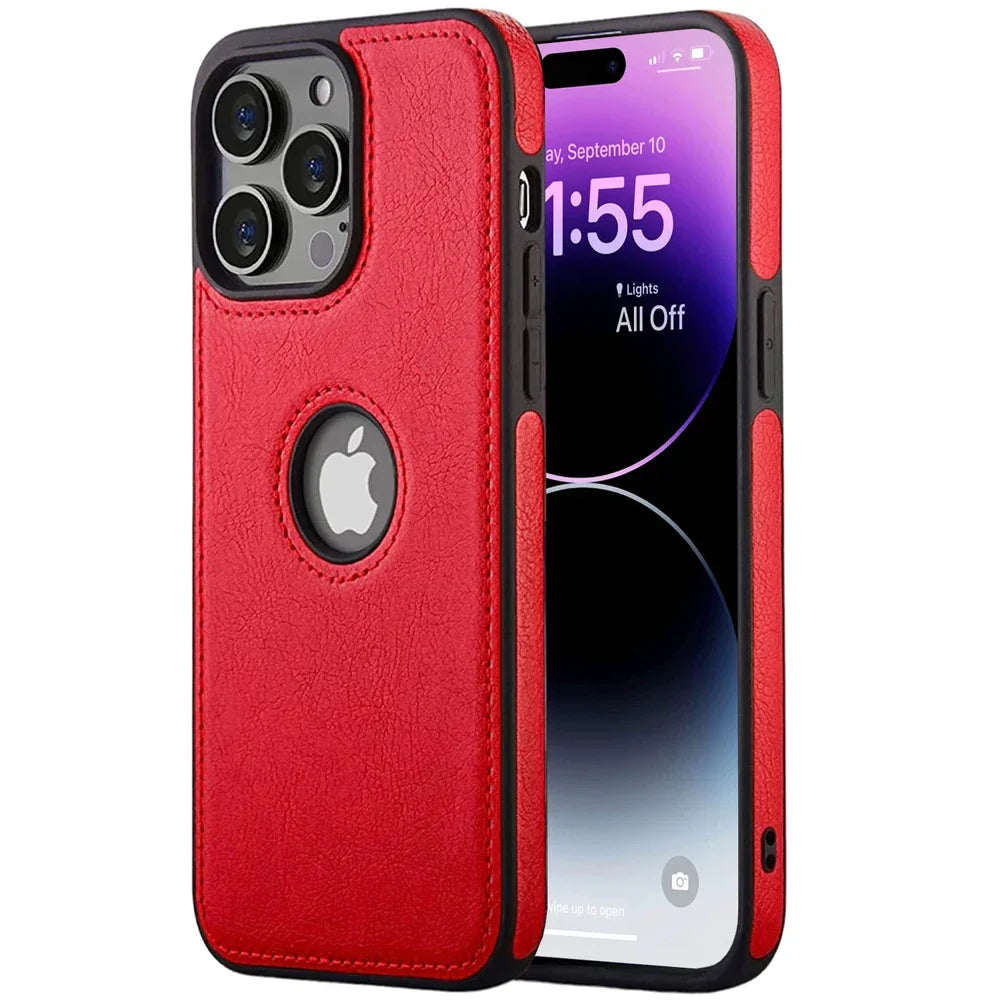 Shockproof Weiches Silikon Leder Case für iPhone 16, iPhone 16 Pro, iPhone 16 Pro Max – Schlankes Design, Lederdesign mit Logo-Ausschnitt