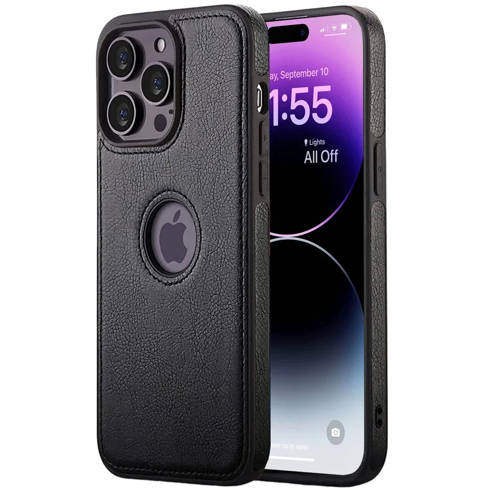 Shockproof Weiches Silikon Leder Case für iPhone 16, iPhone 16 Pro, iPhone 16 Pro Max – Schlankes Design, Lederdesign mit Logo-Ausschnitt