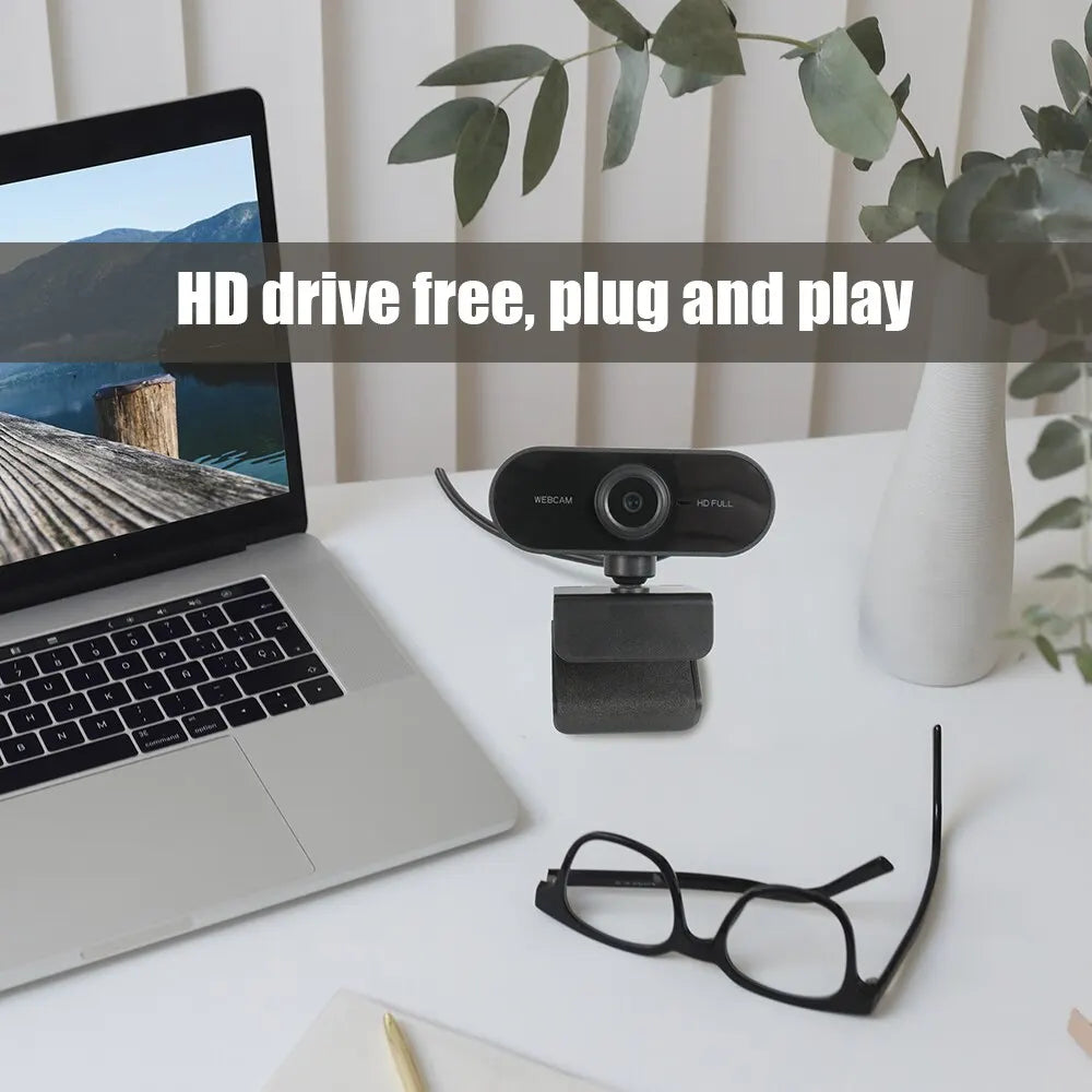 Full HD 1080P Webcam | Flexibel Drehbar | Eingebautes Mikrofon | USB Plug &amp; Play