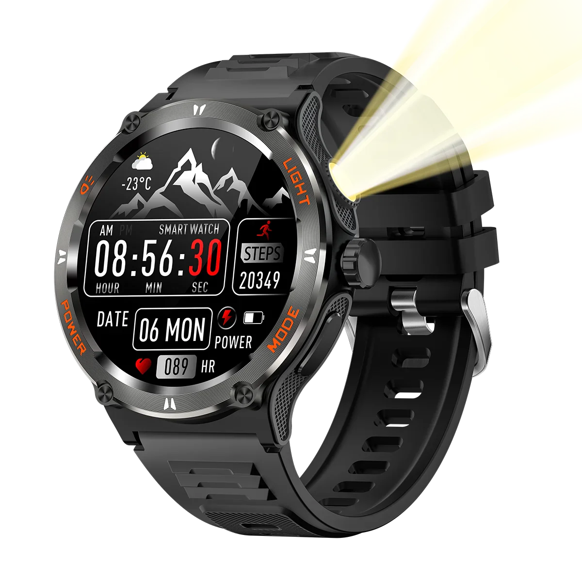 Zelara Outdoor Rugged 3ATM Wasserfest Smartwatch Fitness Tracker Mit Kompass Taschenlampe