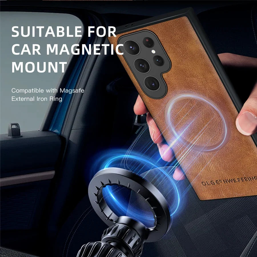 Magnetische Lederhülle für Samsung Galaxy mit Wireless Charging Unterstützung