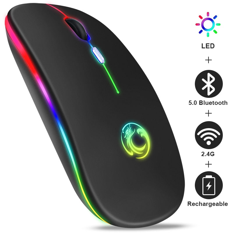 Zelara Ergonomische wiederaufladbare kabellose Bluetooth-LED-Gaming-Maus mit Dual-Modus für PC, Mac, Tablet