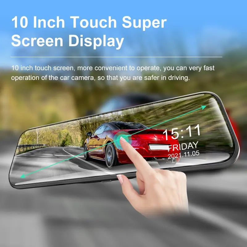 Zelara 10&quot; Touchscreen Dual-Lens Rückspiegel-Dashcam mit 24-Stunden-Überwachungsschleifenaufzeichnung