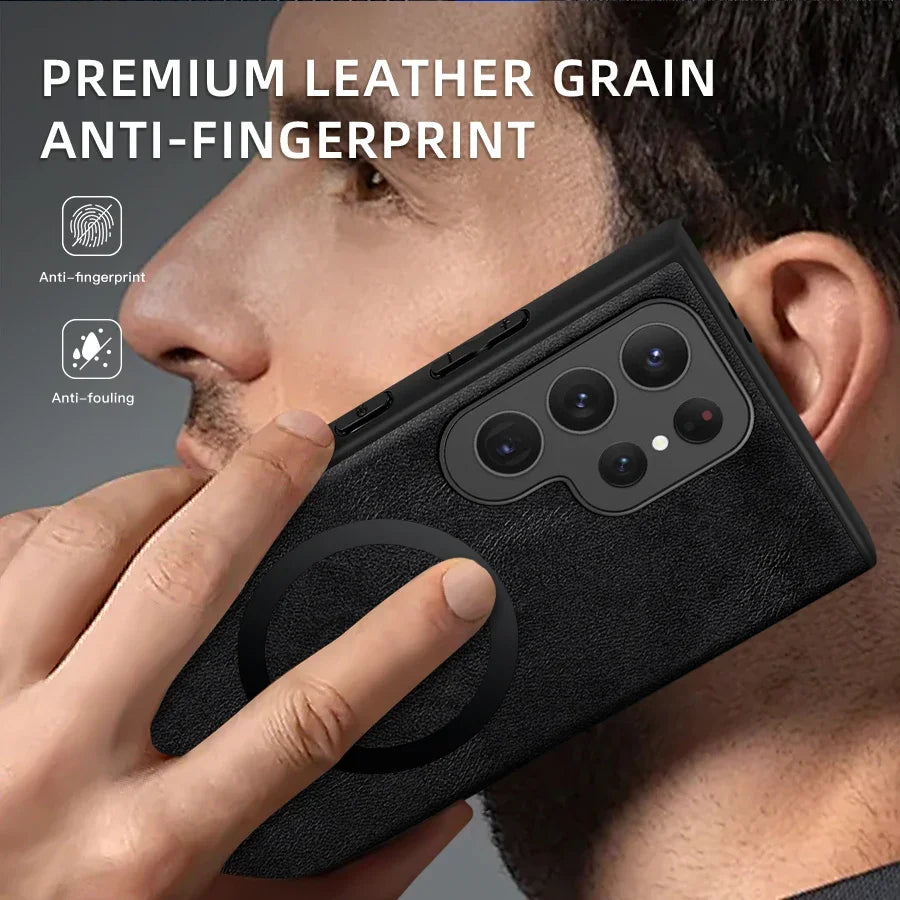 Magnetische Lederhülle für Samsung Galaxy mit Wireless Charging Unterstützung