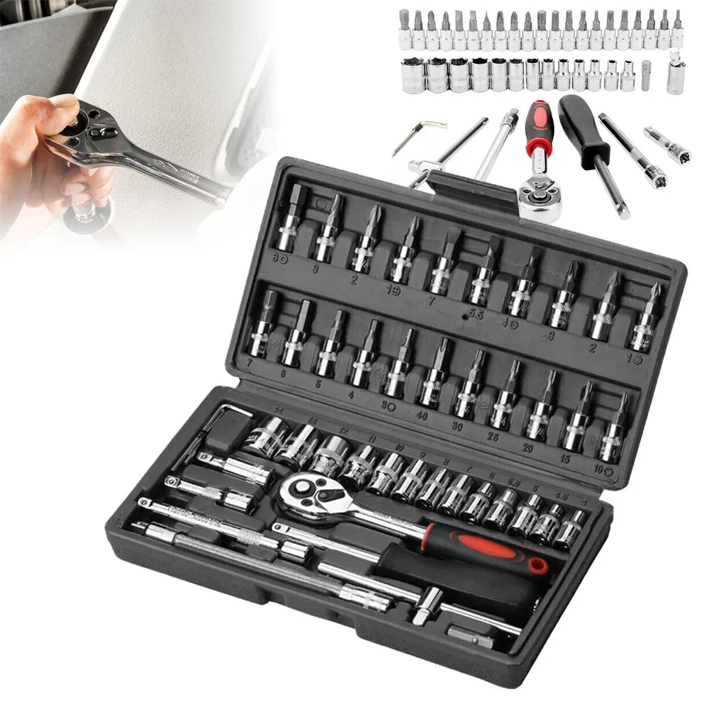 46PCS Steckschlüsselsatz - Hochdrehmoment-Metrische Schraubenschlüssel- und Ratschenkit