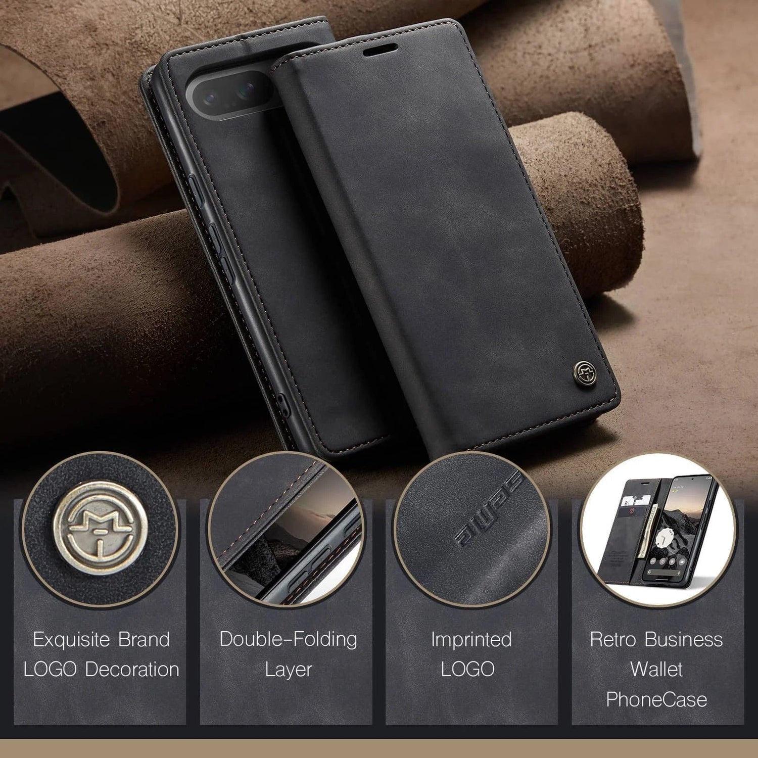 Slim Magnetic Leather Case Für Google Pixel