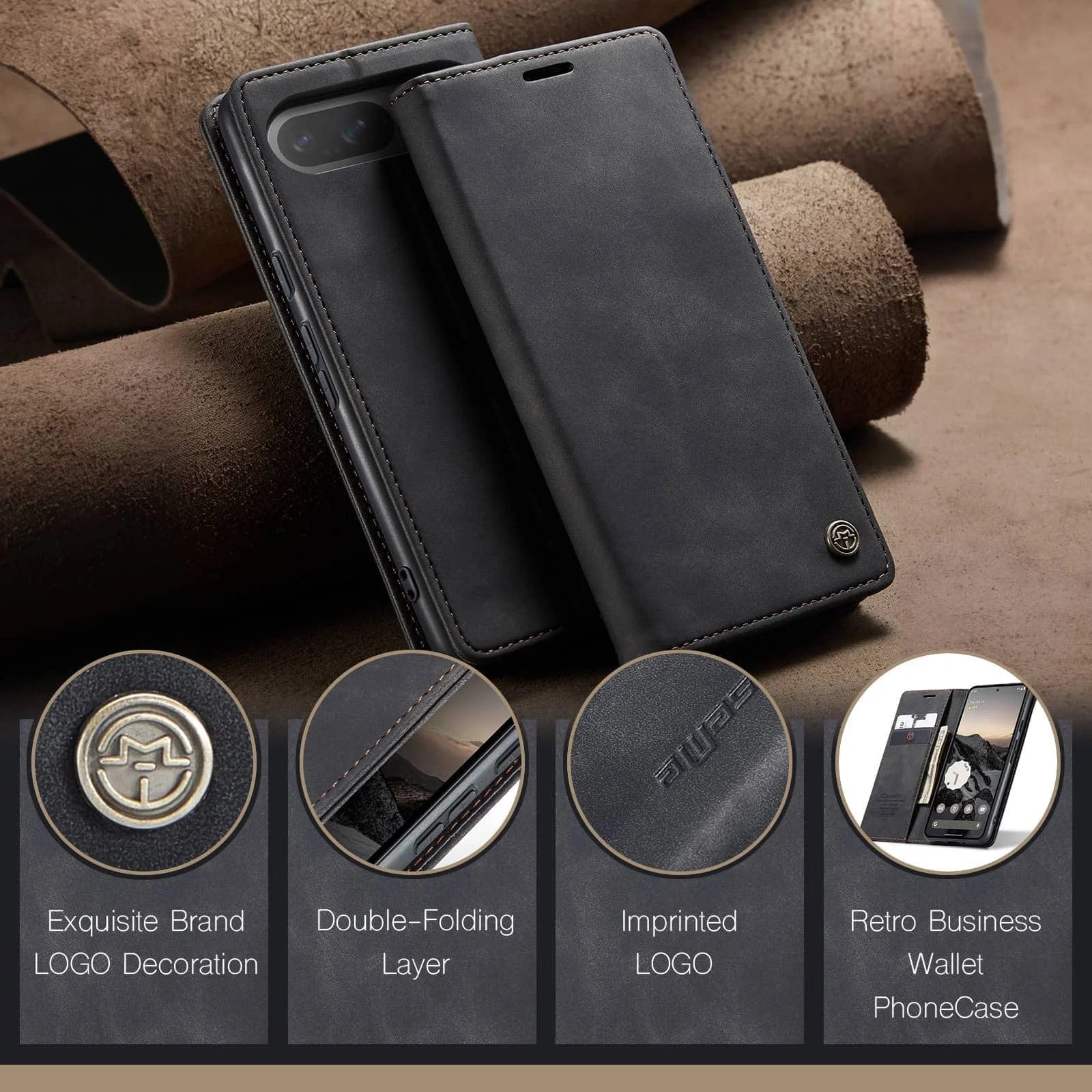 Slim Magnetic Leather Case Für Google Pixel