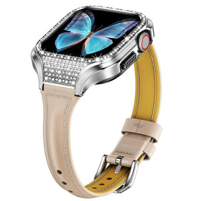 Diamond Luxe-Stahlgehäuse und Lederarmband für die Apple Watch