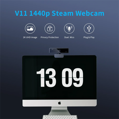 V11 2K Webcam | Dual Mikrofone | 1080P 60fps | 1440P 30fps | USB Plug &amp; Play