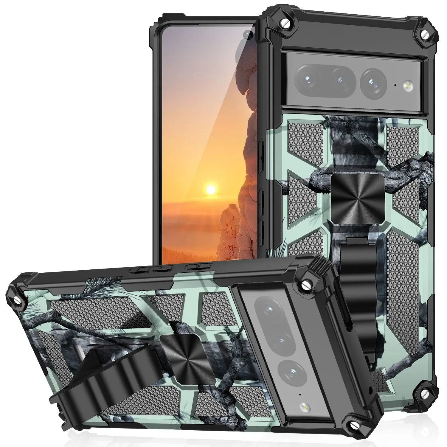 Zelara Camouflage Armor Stoßfestes Kickstand-Case für Google Pixel 7 Pro