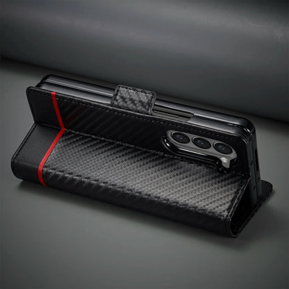 Carbon Fiber Samsung Z Fold Magnetische Flip Cover Geldbörse Hülle