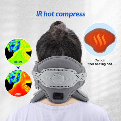 Warming neck brace with traction for pain relief
