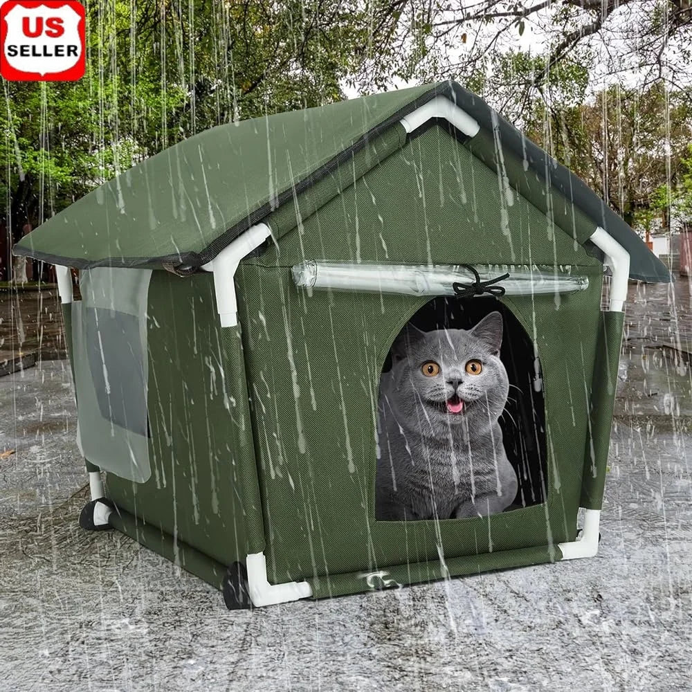 Wetterfestes Outdoor-Katzenhaus aus 600D Oxford-Gewebe mit weicher Matte und stabilem Kunststoffrahmen