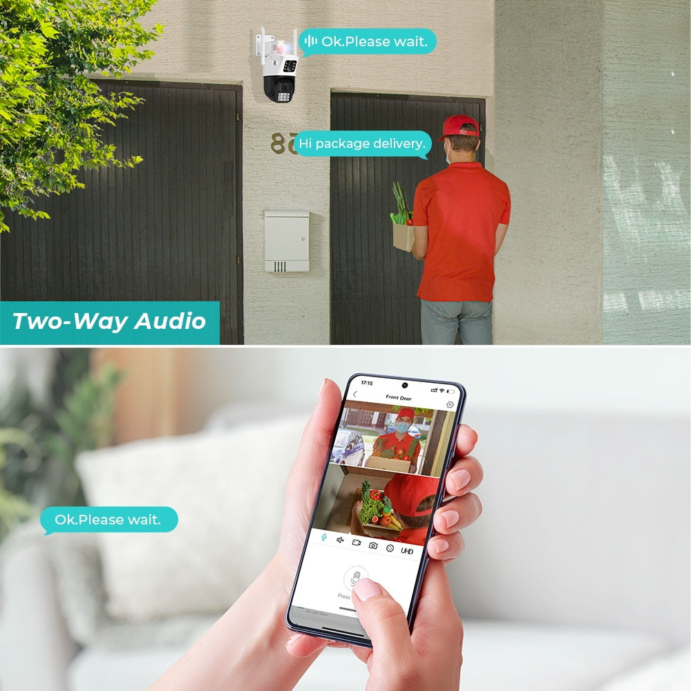 Zelara 8MP Dual-Screen-Lichtmodi Außenüberwachungskamera mit automatischer KI-Verfolgung