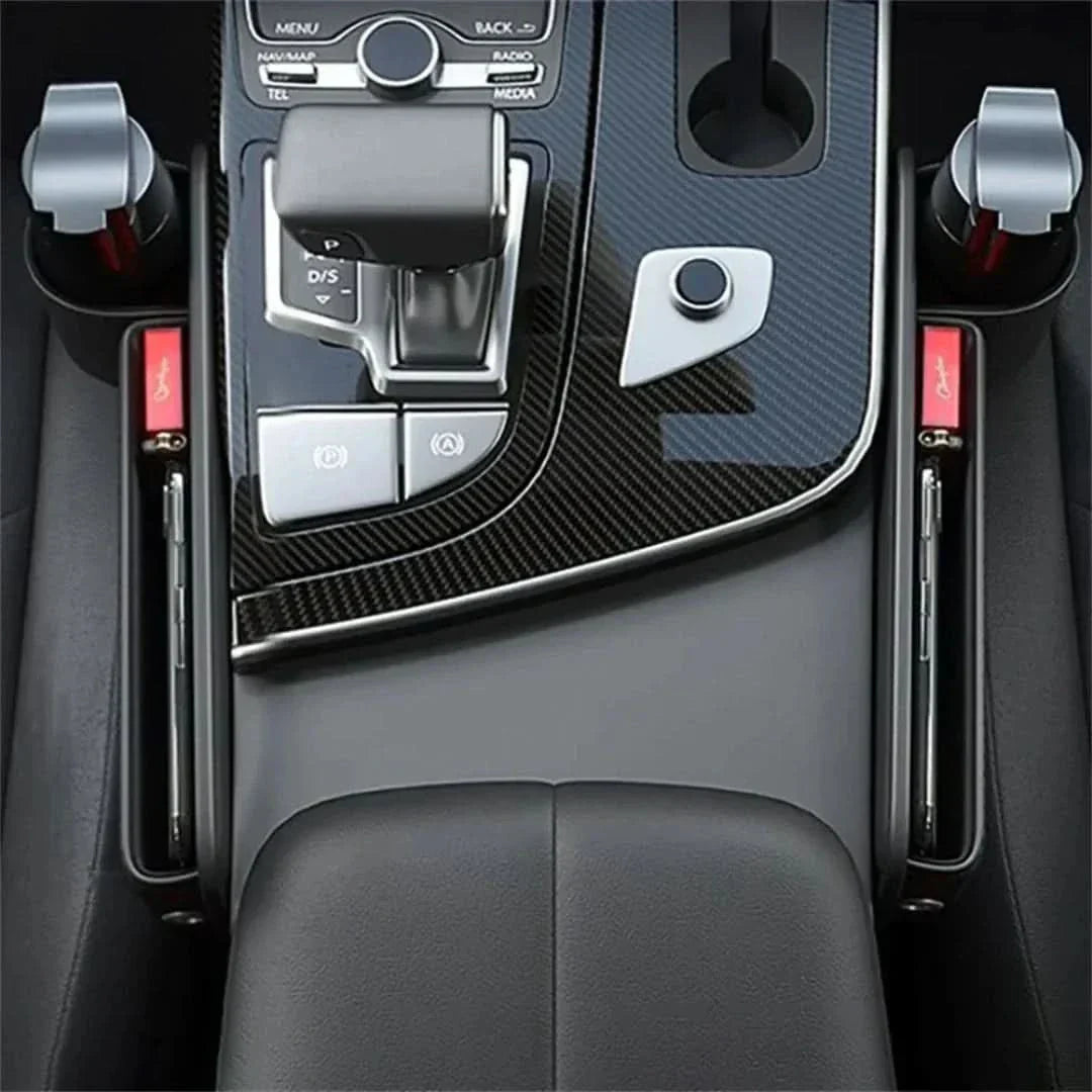 Auto-Sitz-Organizer aus Leder + Becherhalter