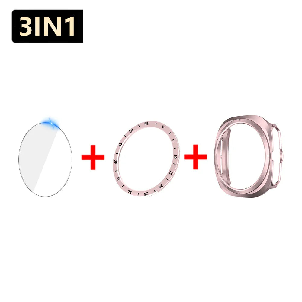 3-in-1 Schutzset für Samsung Galaxy Watch 7 Ultra 47mm - Gehärteter Glasbildschirm-Schutz, Harter PC-Case, Lünette-Ringabdeckung