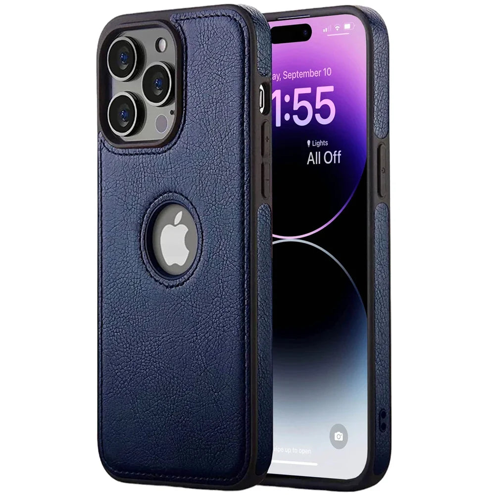 Shockproof Weiches Silikon Leder Case für iPhone 16, iPhone 16 Pro, iPhone 16 Pro Max – Schlankes Design, Lederdesign mit Logo-Ausschnitt