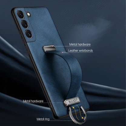 Leder-Handyhülle mit Armbandständer und Metallring für Samsung Galaxy