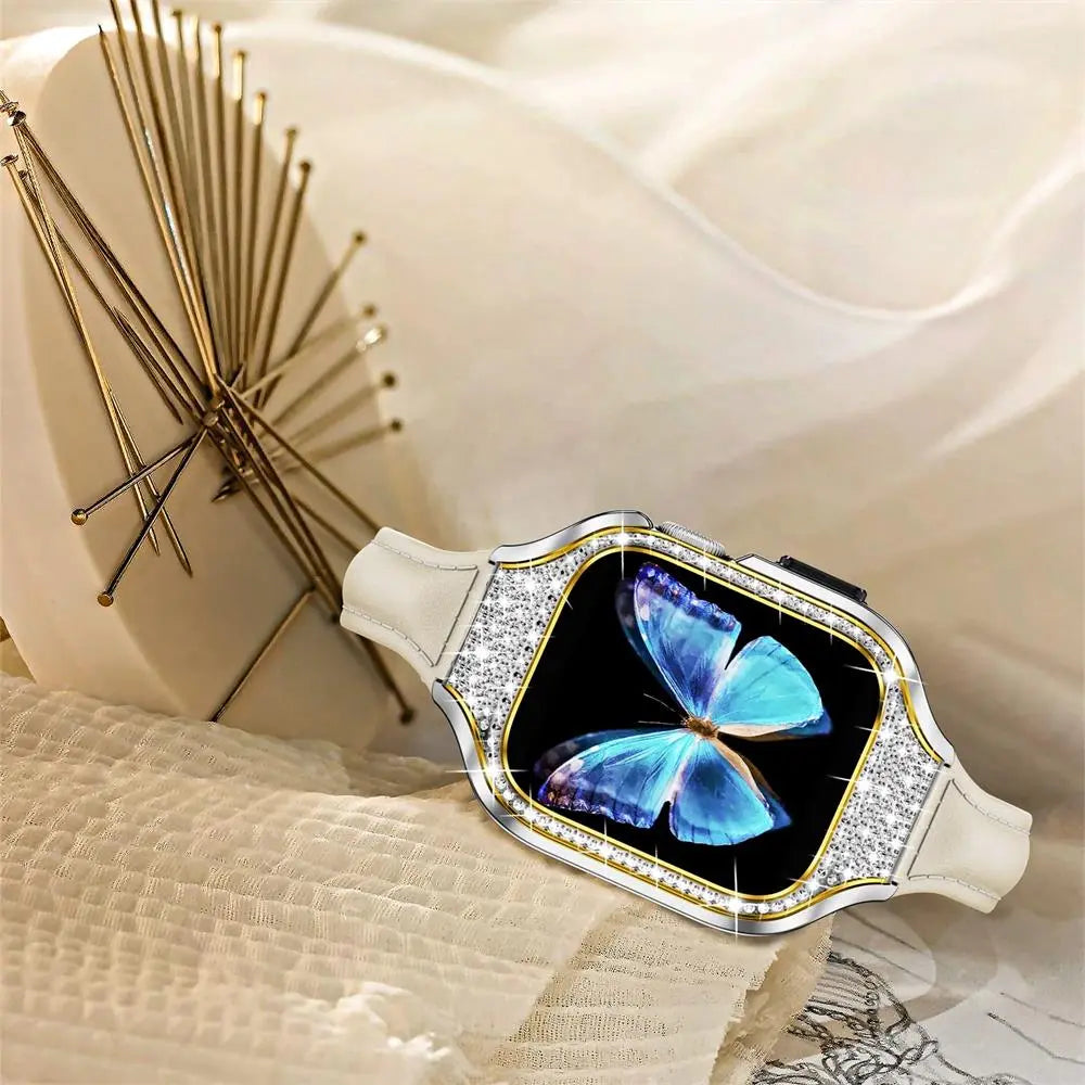 Diamond Luxe-Stahlgehäuse und Lederarmband für die Apple Watch