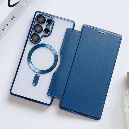 Luxuriöse Magnet Flip Wallet Hülle für Samsung
