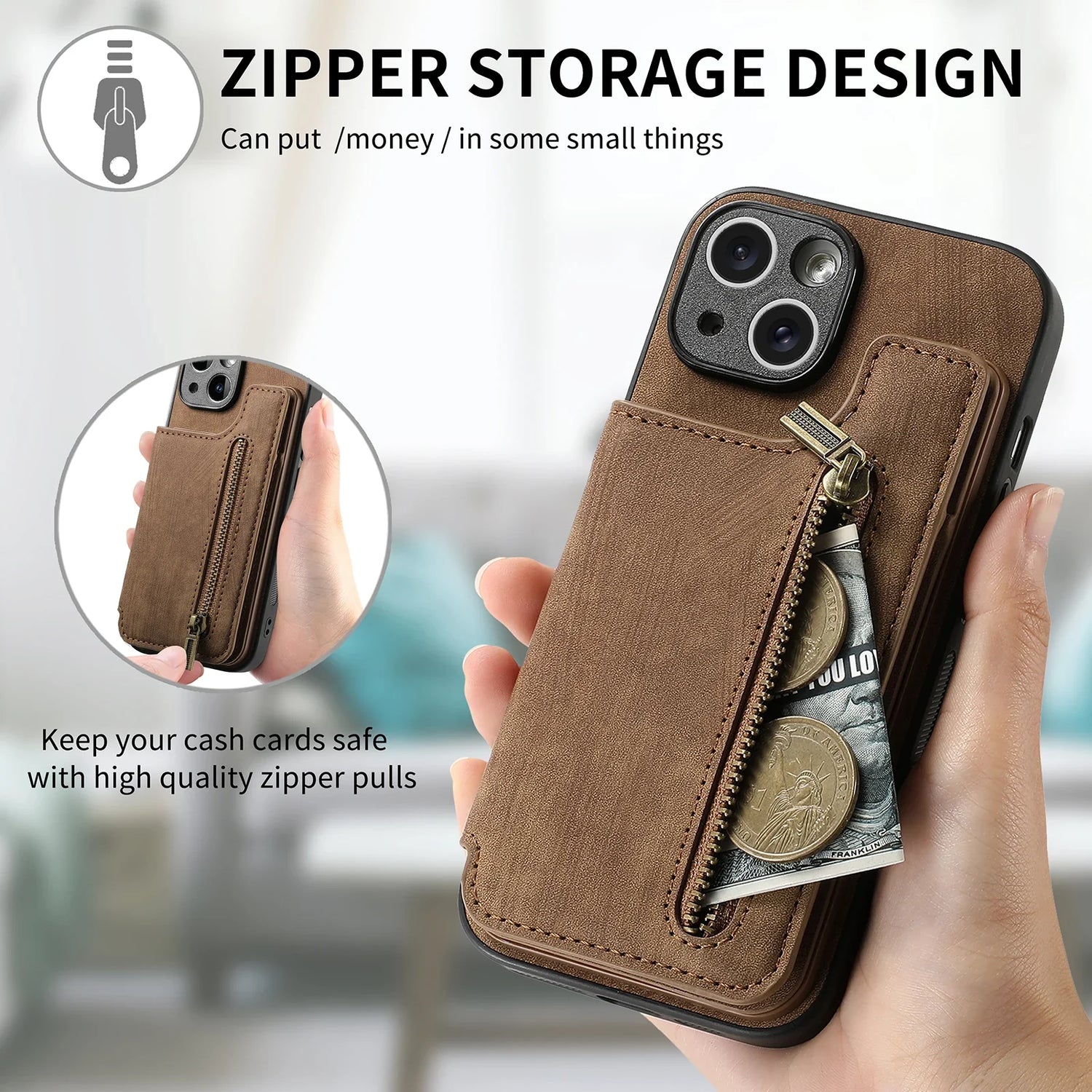 Zipper Cards Solt Geldbeutel Leder Handyhülle Für iPhone Tasche Magnetische Doppelspange