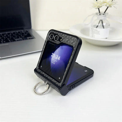 Diamond Grid Leder Samsung Z Flip Ring Halter Case