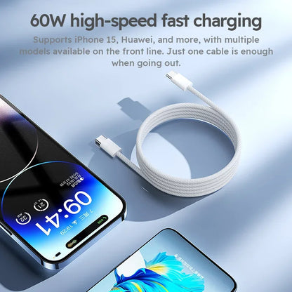 60W USB Typ C zu Typ C Nylon Geflochtenes Lade-Datenkabel