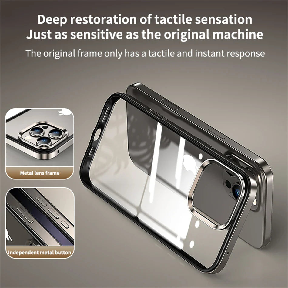 CrystalArmor 2-in-1 – Ultradünne transparente Hülle mit Metalllinsenrahmen für iPhone