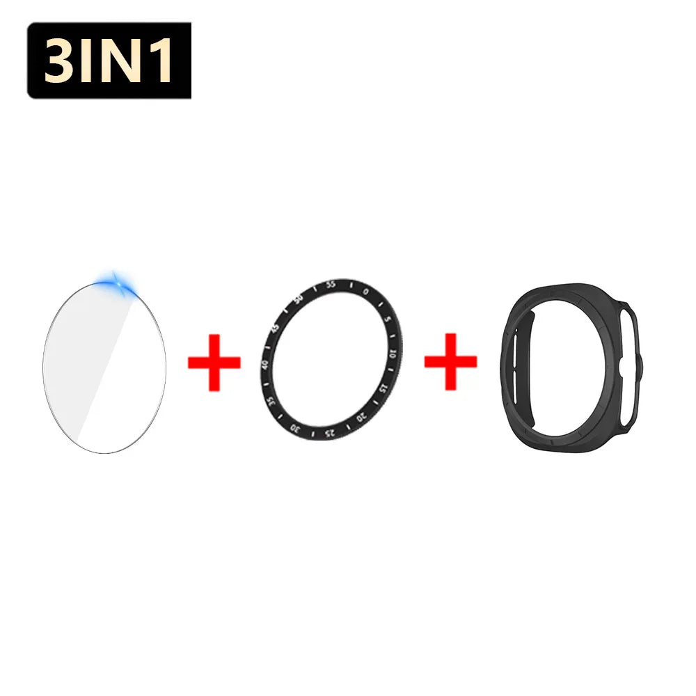 3-in-1 Schutzset für Samsung Galaxy Watch 7 Ultra 47mm - Gehärteter Glasbildschirm-Schutz, Harter PC-Case, Lünette-Ringabdeckung