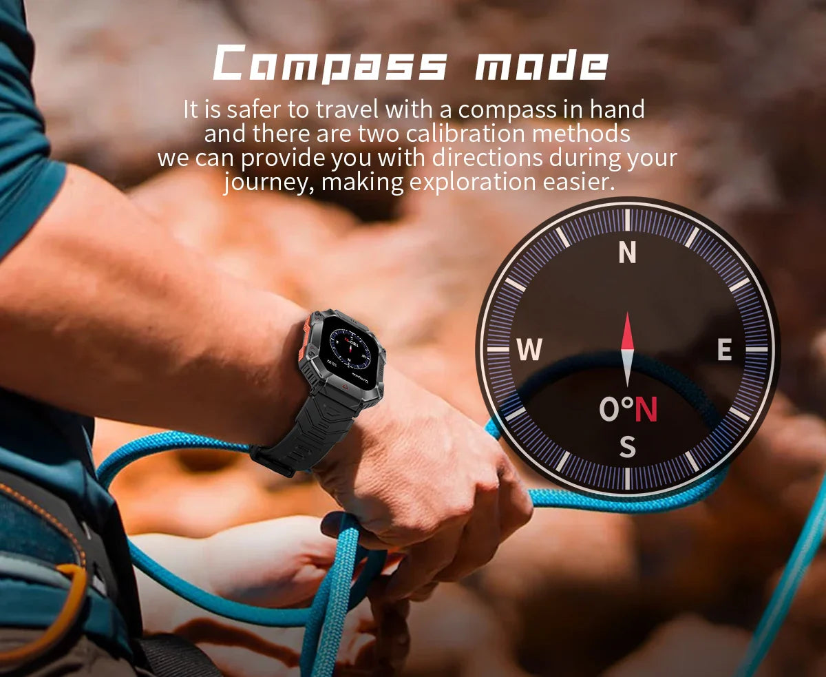 Zelara Multi-Sport Outdoor Rugged Fitness Tracker Herren Smartwatch mit Kompass für Android IOS