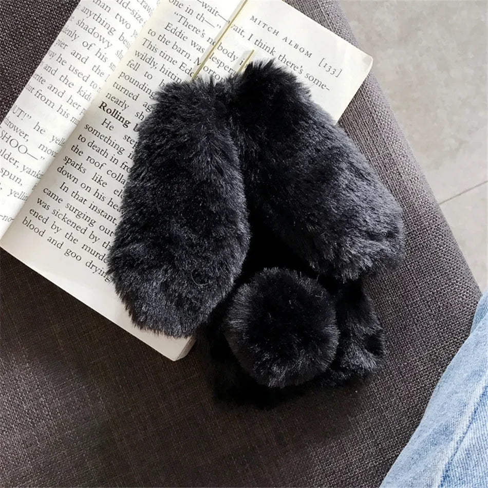 Warmer Hase Flauschige Pelz Handyhülle Coque 3D Hasenohren Weiche Hülle