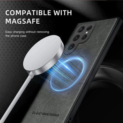 Magnetische Lederhülle für Samsung Galaxy mit Wireless Charging Unterstützung