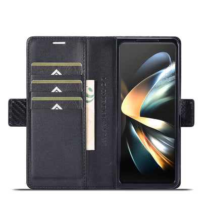 Carbon Fiber Samsung Z Fold Magnetische Flip Cover Geldbörse Hülle