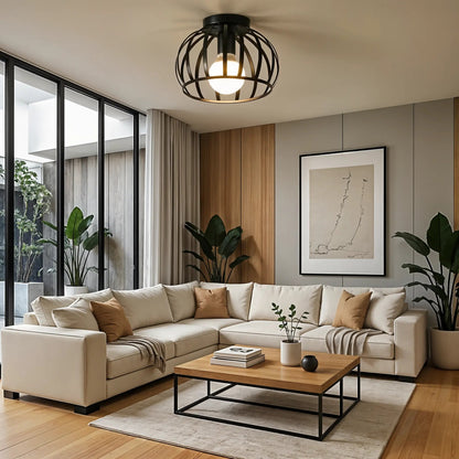 Schwarze Deckenlampe Ø19cm | Industrielle Deckenleuchte